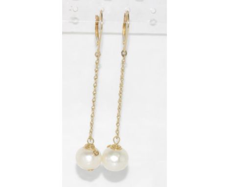 14ct gold and pearl drop earrings size: approx 6cm drop