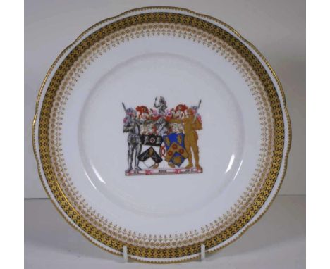 Vintage Royal Worcester armorial plate decorated with the coat of Arms of the Guild of Armourers and Braziers, with motto  'W