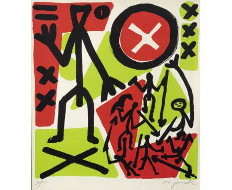 Penck, A.R., d.i. Ralf WinklerDresden, 1939 - Zürich, 2017Blattgröße: 71 x 62 cm, R."So viel Anfang war nie", 1990. Farbserig