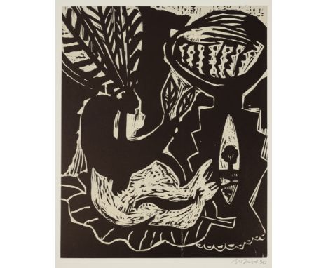 Barfuss, InaLüneburg, 1949Blattgröße: 82 x 61 cm, o. R.4 Bl.: Ohne  Titel, 1990. Holzschnitt auf festem Papier. Alle in Bleis