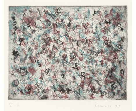 Haase, Jürgen GustavOderberg, 1947 - Berlin, 2013Kassettenformat: 57 x 41,5 x 2 cm"Die Dichte der Zeichen", 1993. Folge von s