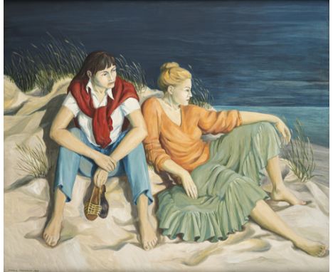 Treichler, CarmenNew York, 1947102 x 121 cm, R.Zwei Frauen am Strand, 1997. Öl auf Leinwand. In Öl unten links signiert und d