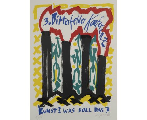 Penck, A.R., d.i. Ralf WinklerDresden, 1939 - Zürich, 201780 x 57 cm, R."3. Bitterfelder Konferenz - Kunst? Was soll das?", u