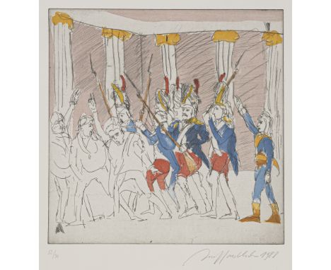 Hrdlicka, AlfredWien, 1928 - 2009Blattgröße: 76 x 72 cm, o. R."General Bonaparte in der Versammlung von Saint-Cloud am 10. No