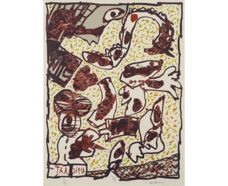 Alechinsky, PierreBrüssel, 192760 x 46 cm, R."Tardieu", 1990. Farblithografie auf Bütten. In Bleistift unten rechts signiert,