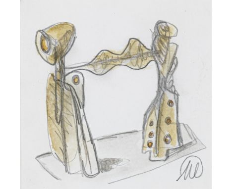 Lüpertz, MarkusLiberec/Böhmen, 194110,5 x 10,5 cm, R.Ohne Titel. Aquarellierte Bleistiftzeichnung auf festem Papier. In Bleis
