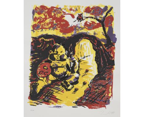 Immendorff, JörgBleckede bei Lüneburg, 1945 - Düsseldorf, 2007Blattgröße: 107,5 x 78,5 cm, o. R."Wächter", 1998. Farbserigrap