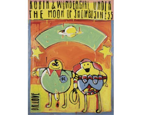 Pilsl, PatrickUlm, 1964120 x 88 cm, o. R."Robin &amp;amp; wondergirl under the moon of showbusiness". Acryl auf Leinwand. In 