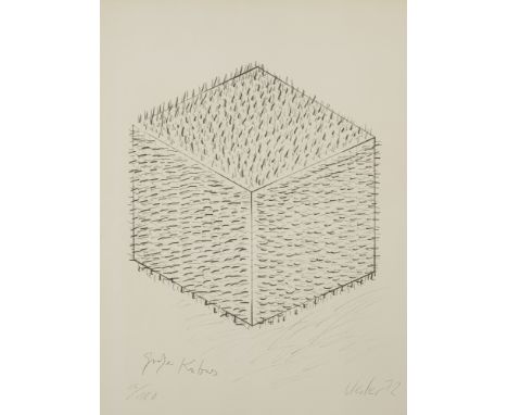 Uecker, GüntherWendorf/Mecklenburg, 193069 x 59,5 cm, R."Großer Kubus", 1972. Lithografie auf Bütten. In Bleistift unten rech