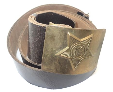 Cold War Soviet Union brow leather belt with buckle. P&amp;P Group 1 (£14+VAT for the first lot and £1+VAT for subsequent lot