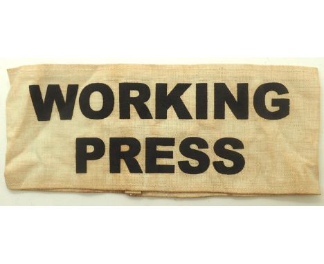 British WWII Home Front Working Press armband. P&amp;P Group 1 (£14+VAT for the first lot and £1+VAT for subsequent lots) 