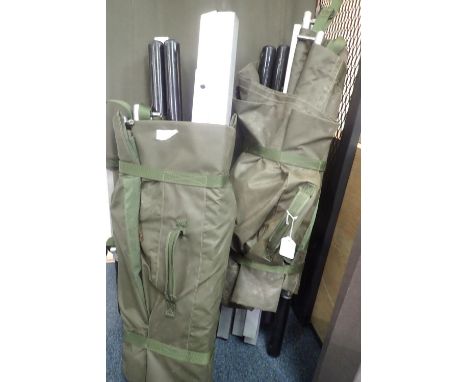 Three British Army issue folding stretchers. Not available for in-house P&amp;P, contact Paul O'Hea at Mailboxes on 01925 659