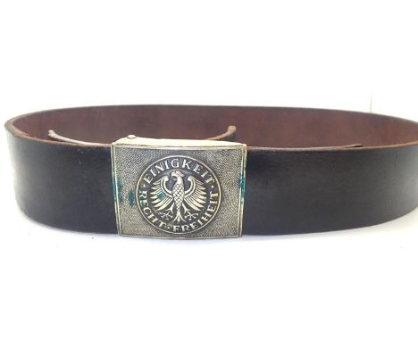 German inter-war period leather belt with pressed metal buckle. P&amp;P Group 1 (£14+VAT for the first lot and £1+VAT for sub