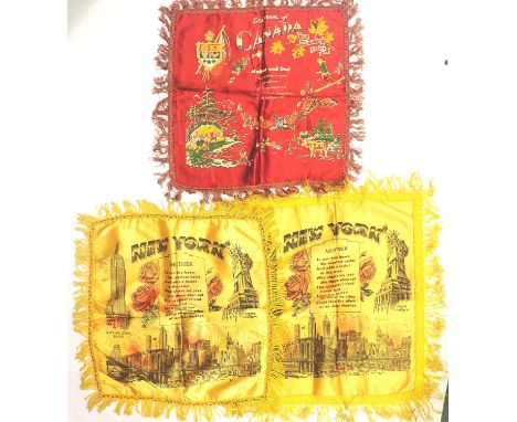 Three post war USA and Canada souvenir fringed silk panels. P&amp;P Group 1 (£14+VAT for the first lot and £1+VAT for subsequ