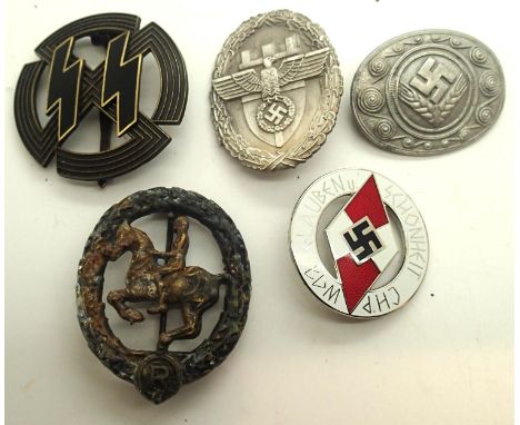 Five contemporary German badges including aged examples. P&amp;P Group 1 (£14+VAT for the first lot and £1+VAT for subsequent