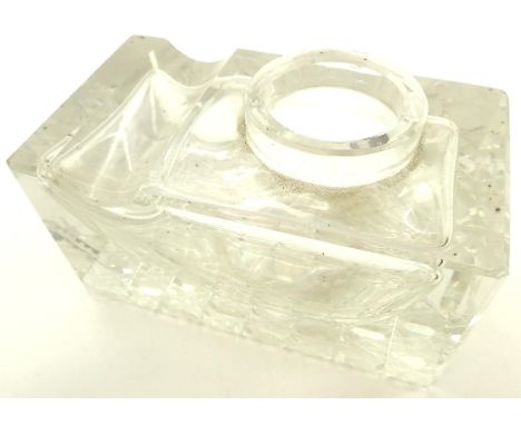 British WWII glass inkwell, engraved with RAF logo, 11 x 6 x 7 cm H. P&amp;P Group 2 (£18+VAT for the first lot and £3+VAT fo