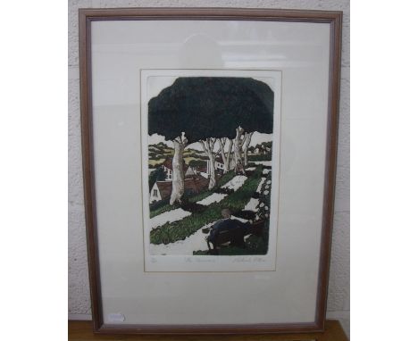 Framed and mounted coloured lithograph no. 11/60 'The Observers', signed by the artist Michael Atkin (Scarborough artist)