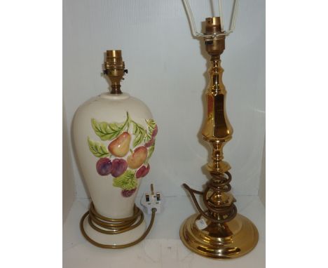 Ceramic lamp base with moulded fruit design and a brass table lamp (2)