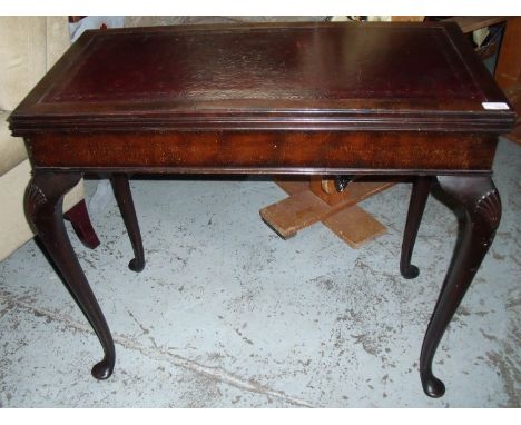 Mahogany rectangular fold over card table with leather insert top 