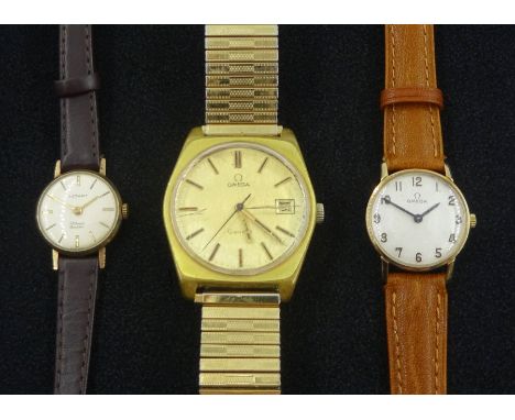 Omega  9ct gold ladies manual wind wristwatch, Rotary 9ct gold ladies wristwatch, both on leather straps and a Omega Geneve g