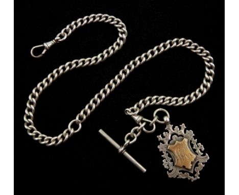 Edwardian silver Albert chain, markers mark H.P., Birmingham 1903, with silver fob medal by William Hair Haseler, Birmingham 