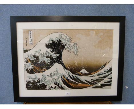 A Japanese print, Hokusai (Great Wave off Kanagawa), framed 