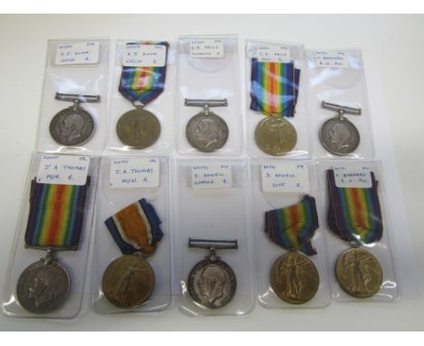 British War and Victory Medal Pairs,(44591 Pte D.Howell. Suff.R.; 200755 Cpl J.A.Thomas. Monmouth.R.; 60601 Pte C.R.Price. Mo