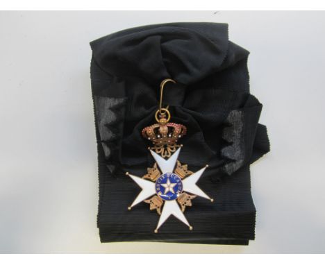 Sweden,Order of the North Star, 1st Class sash badge in gold, silver-gilt and enamel. With small enamel damage to centre, oth