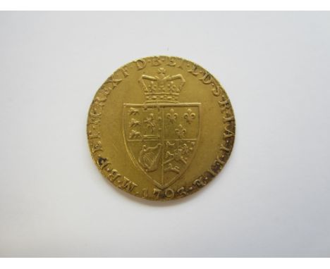 George III, 1760-1820,Guinea, 1793, fifth laureate head right, R.Spade shaped shield (S.3729).  Good fine to very fine. (1)Fo