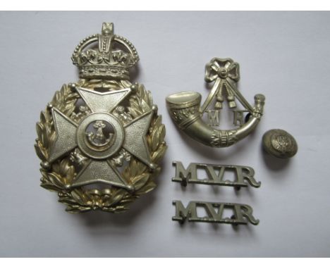 Indian Army Auxiliary Forces,Mussoorie Volunteer Rifles Insignia, an other ranks KC helmet plate, two part die-stamped white 