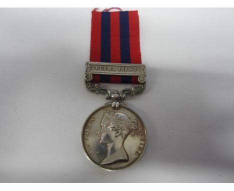 India General Service 1854-95,one bar, Burma 1885-7 (683 Private A.Moat 2nd Bn R. Muns.Fus.). Contact marks, very fine. (1)Fo
