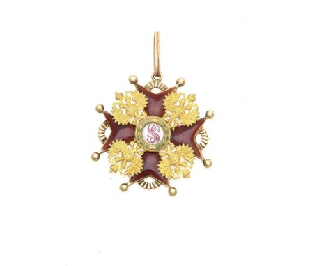 Russia,Order of St.Stanislaus, second class neck badge in gold and enamel, 5.0cm x 4.9cm, the ring marked 56 and with further