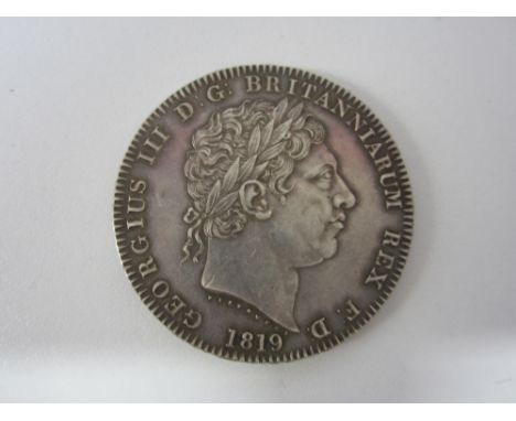 George III,Crown, 1819, laureate head left, R.St.George and the dragon within garter edge inscribed LIX (S.3787).  Some scrat