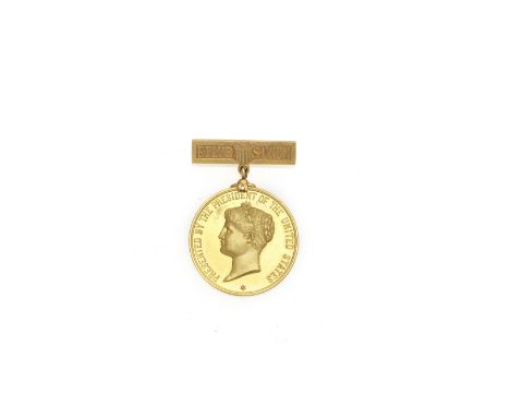 U.S.A., Presidential Gold Lifesaving Medal,bust of Liberty left, with suspension, engraved on reverse (To Owen Williams seama