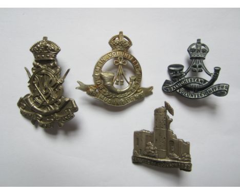 Indian Army Auxiliary Forces Insignia,Moulmein Volunteer Rifles a fine quality KC period die-stamped white metal headdress ba