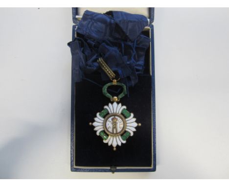 Yugoslavia,Order of the Crown, Commander's neck badge, in silver-gilt and enamel. In Huguenin Freres &amp; Co case of issue. 