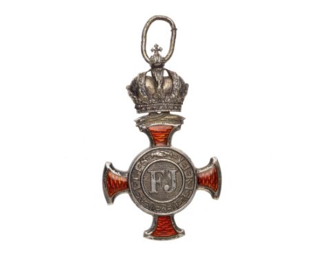 Austria,Merit Cross, breast badge, in silver and enamel. Toned, good very fine. (1)This lot is subject to the following lot s