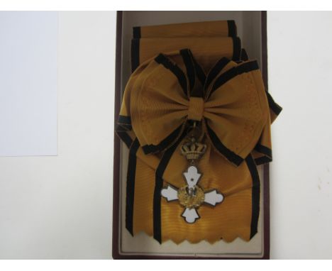 Greece,Order of the Phoenix, 1st Class sash badge, 2nd type in silver-gilt and enamel. In S.Anagnostopoulos of Athens case of