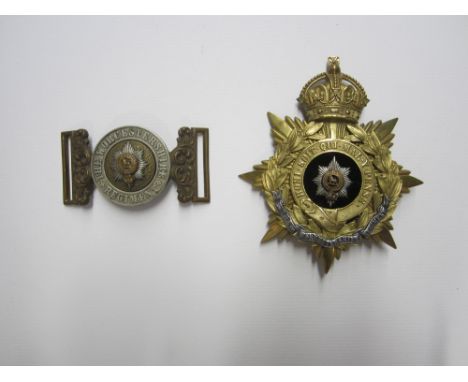 The Worcestershire Regiment Officer's Waist Belt Clasp c1890-1901 &amp; Officer's Helmet Plate 1902-1914,The first of standar