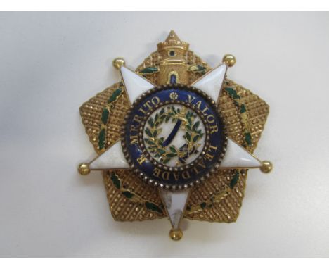 Portugal,Military Order of the Tower and Sword, breast star in gold and enamel, 7.5 x 6.8cm. With enamel damage overall, othe