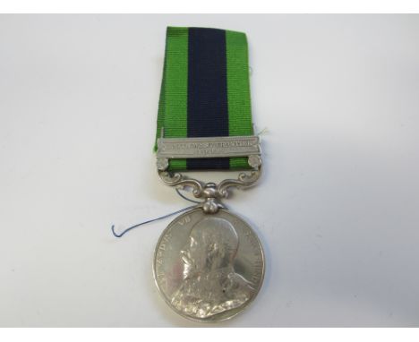 India General Service 1908-35,one bar, North West Frontier 1908 (8489 Pte A.Forbes 1st Bn Sea Highrs). Very fine. (1)Footnote
