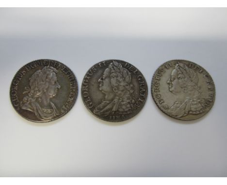 Shillings,1723 SSC (S.3647); 1745 LIMA (S.3703); 1758 (S.3704).  Generally good very fine or better. (3)For further informati