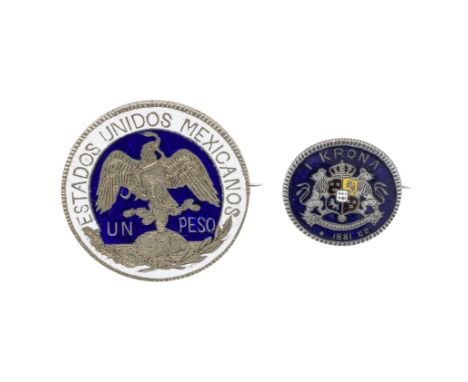 World Coins,Mexico, One Peso 1910, an enamelled example with blue and enamel to the obverse, with pin fitting to reverse. Nor