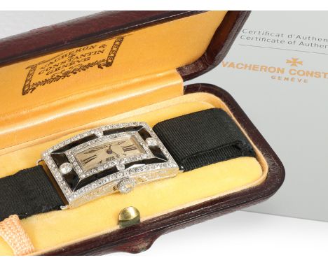 Armbanduhr: bedeutende Herrenuhr von Vacheron &amp; Constantin, Platin/Diamantbesatz, Genf 1916 mit Extrakt: Ca. 38 × 21mm, g