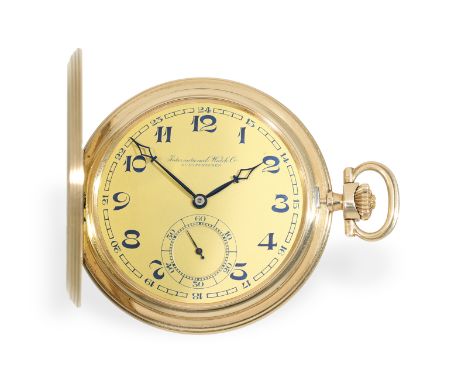 Taschenuhr: außergewöhnlich große, besondere IWC Goldsavonnette, nahezu neuwertig, ca. 1910: Ca. Ø 53mm, ca. 78g, 14K Gold, s