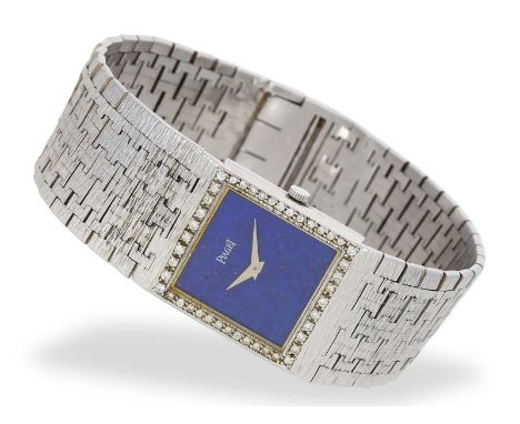 Armbanduhr: extrem seltene Piaget Herrenuhr "Tank" mit Lapislazuli-Zifferblatt und Brillanten, Ref. 9133: Ca.23 × 25 mm, ca. 