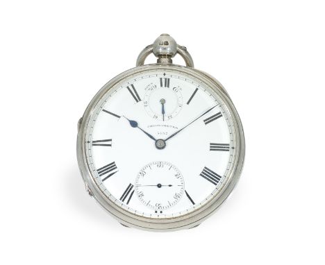 Taschenuhr: extrem seltenes Experimental-Wippenchronometer mit "DUO IN UNO" Spirale und Gangreserve, ca. 1869: Ca. Ø 54mm, ca