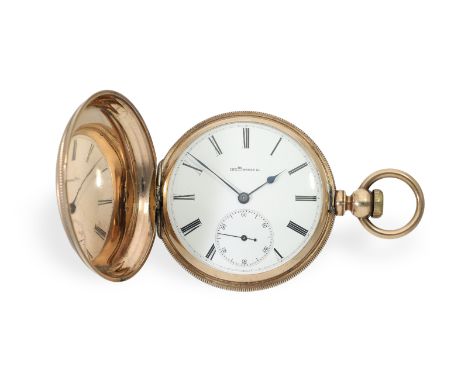 Taschenuhr: eine der seltensten, noch erhaltenen IWC Kaliber Jones "Typ C", ca. 1876: Ca. Ø 50mm, rotgoldenes Gehäuse mit fei