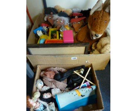 A QUANTITY OF SOFT TOYS, PUPPETS AND BABY TOYS, many film and TV related, to include several Wombles, Basil Brush puppet etc 