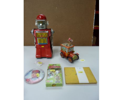 A YONEZAWA CRAGSTAN TINPLATE BATTERY OPERATED TALKING ROBOT, not tested, one ear damaged but broken part is present, otherwis